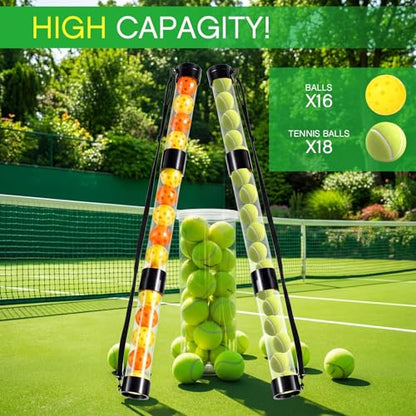 Soulchen 2 Pack Ball Retriever Upper Compatible with Pickleball Tennis Pickup Tube Holds 11/16 Balls with Shoulder Strap Easy Pickup Portable Ball Holder Storage Compatible with Pickleball - size: 16 Balls