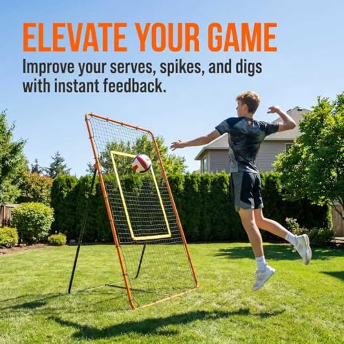 Volleyball Rebounder Net 7x4 ft, Training Equipment with Angle Customization for Practicing Volleying, Bumping, Spiking Training, Portable Travel Bag