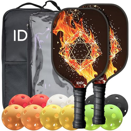 Fiberglass Pickleball Paddle Set-2 Pickleball Rackets, 12 Balls and 2 Portable Carry Bag,Pickleball Racquet Set for Men, Women, Kids, Adults