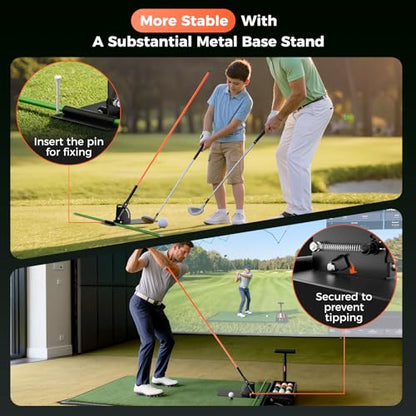 Golf Alignment Sticks Holder, Golf Training Aid with Alignment Sticks & Protective Padding, Swing Trainer Practice Teaching Aid Driving Range for Aiming, Putting, Swing, Golf Gifts for Men Women