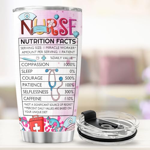 Nurse Appreciation Gift Cup with Nutrition Facts, 20oz Stainless Steel Insulated Tumbler, Funny Definition Design for RN CNA LPN EMT ICU Staff - color: Nurse Life
