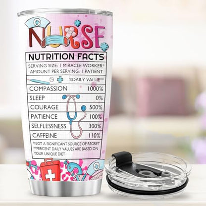 Nurse Appreciation Gift Cup with Nutrition Facts, 20oz Stainless Steel Insulated Tumbler, Funny Definition Design for RN CNA LPN EMT ICU Staff - color: Nurse Life