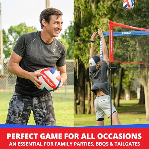 Vivere CROSSNET Quick Assemble 4 Square Volleyball Game Set for Adults and Kids with Volleyball Net, Backpack and Ball for Outdoor Games - color: USA