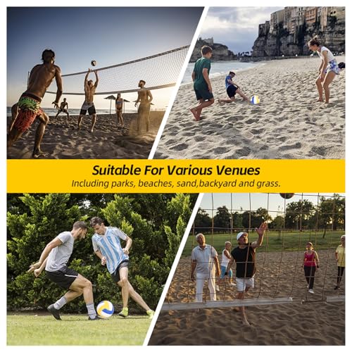 Portable Outdoor Volleyball Net Set 19ft Easy Set Up Volleyball Net System with Adjustable Poles, Soft Volley Ball, Pump, Boundary Line, Carry Bag for Backyard, Beach,