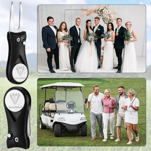 Sliner 6 Sets Groomsman Golf Proposal Gifts Include Groomsman Golf Ball Marker and Magnetic Divot Tool with Gift Box for Wedding