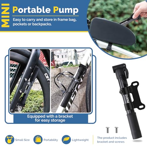 Bike Pump, Mini Bicycle Pump 100 PSI with Dual Valve Schrader Presta, Portable Bike Tire Inflator with Extension Hose & Mounting Bracket for Road Bike, Mountain Bike, Ball and Sports Equipment