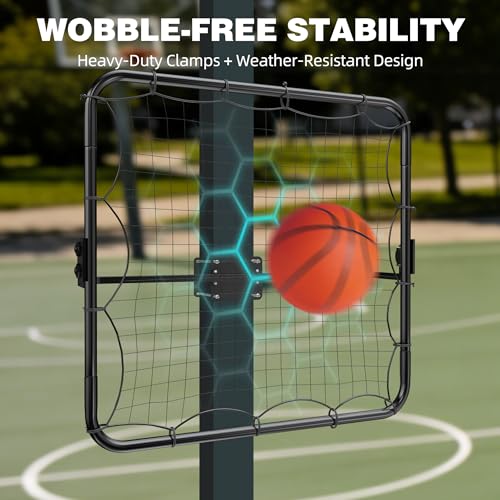 MR Basketball Rebounder 40”x40”, Adjustable Passback Net, Multi-Sport Training Rebound Net, Ball Return System Set up on 2''~6'' Pole for Basketball, Volleyball, Tennis, Pickleball, Baseball Practice