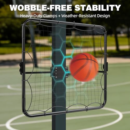 MR Basketball Rebounder 40”x40”, Adjustable Passback Net, Multi-Sport Training Rebound Net, Ball Return System Set up on 2''~6'' Pole for Basketball, Volleyball, Tennis, Pickleball, Baseball Practice