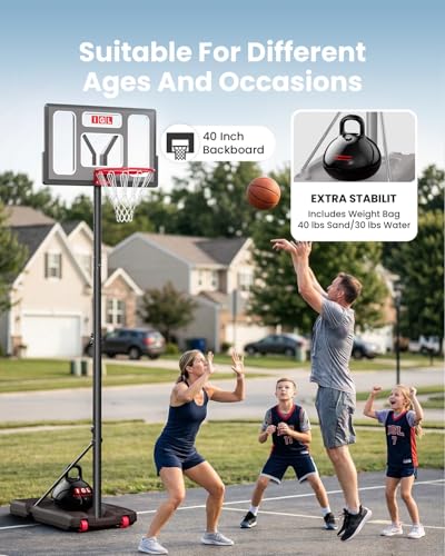 IGL Portable Basketball Hoop, 5.6-10FT Adjustable Basketball Goal System, 40/44 Inch Outdoor Basketball Hoop & Goals for Kids, Youth, and Adults in The Backyard, Driveway with PC Backboard - color: Matte Grey