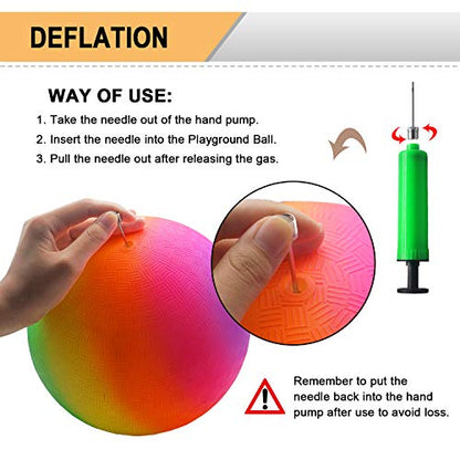 Four Square Balls, 8.5 Inch Playground Ball for Kids Outdoor Dodgeball Kickball Handball Game with Hand Pump - color: Blue (1 ball), Red (1 ball), Rainbow (2 balls)