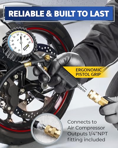 GERCHWAY Tire Inflator with Pressure Gauge – Large Glow Dial, Swivel Air Chuck with Gauge and Air Compressor Accessories – 100 PSI