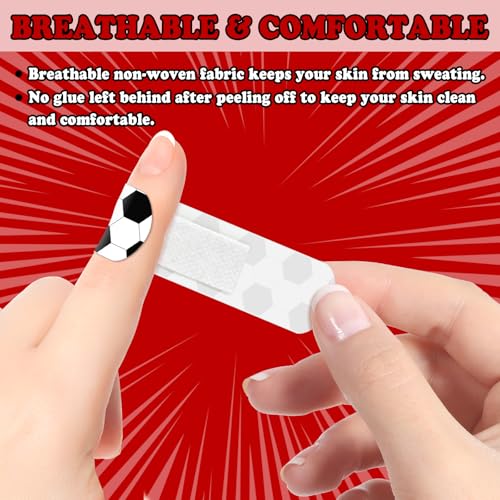60Pcs Soccer Bandages, Waterproof & Breathable PE Sports Adhesive Bandage for Minor Wound Care, Soccer Team Hypoallergenic First Aid Supplies for Kids Boys Girls & Soccer Mom, Latex Free