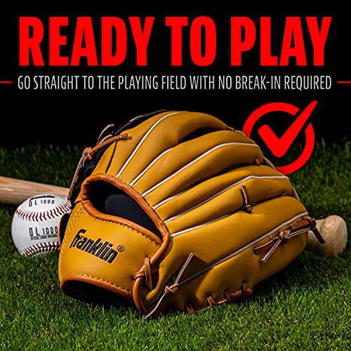 Franklin Sports Field Master Baseball + Softball Glove - Field Master Adult + Youth Baseball + Softball Mitt - Men's + Women's Gloves - Right Hand Throw - color: Tan, style: 13" - Basket "V" Web