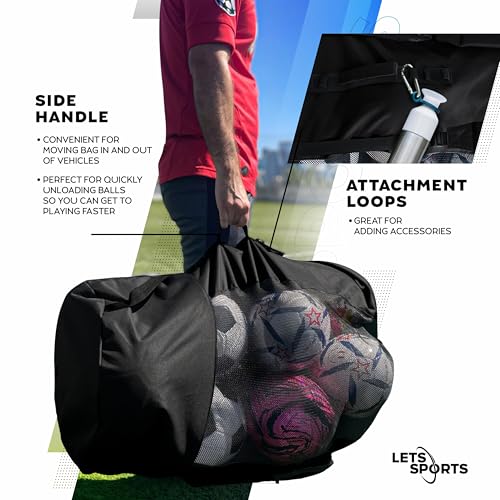 Soccer Ball Bag for Basketball, Volleyball & Football | Large Drawstring Ball Bags Mesh | Heavy-Duty Soccer Ball Bags for Coaches | Equipment Bag w/Shoulder Strap | 37" x 17" - color: Black