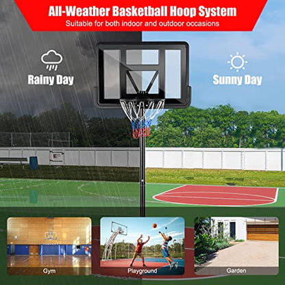 GYMAX Portable Basketball Hoop Outdoor, 10FT Height Adjustable Basketball Goal w/Shatterproof Backboard & Built-in Wheels for Kids Youth Adult
