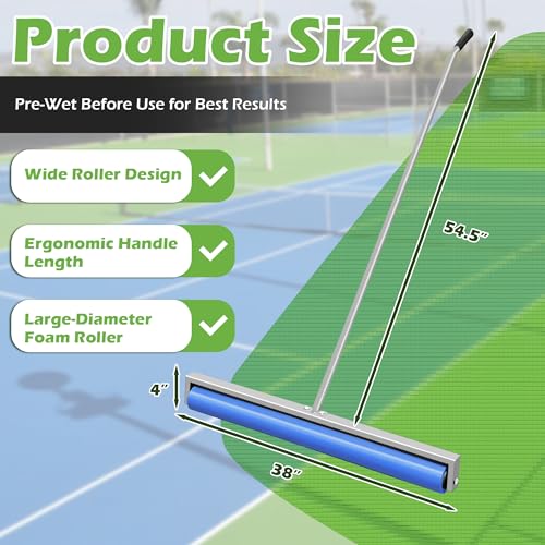 Tennis Court Squeegee, Foam Tennis Sponge Roller 38'', Lightweight Quick Clearing Tools for Tennis Basketball Sports Court,Silver - color: Silver