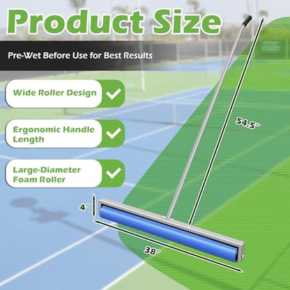 Tennis Court Squeegee, Foam Tennis Sponge Roller 38'', Lightweight Quick Clearing Tools for Tennis Basketball Sports Court,Silver - color: Silver