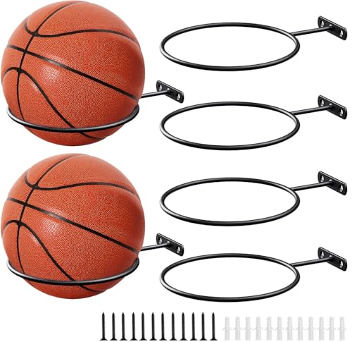 LALAOKS Basketball Holder Wall Mount for Basketball, Soccer Ball, Volleyball, Football, Rugby - size: 6in/6Pack