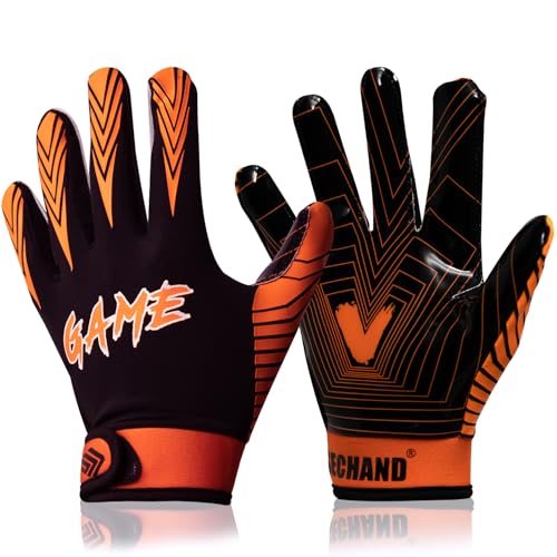 Football Gloves for Youth Kids, Non-Slip Breathable Receiver Gloves for Teens, School Training - color: game-orange & black, size: Youth- Large