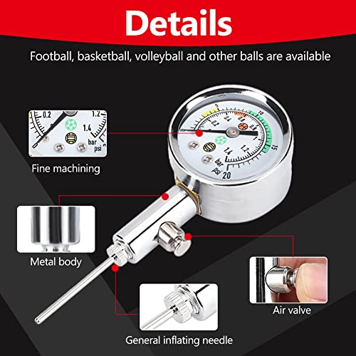 RiToEasysports Ball Pressure Gauge, Portable Pump Pressure Gauge for for Netball Football Soccer Basketball Volleyball Ball Pressure Gauge Ball Pressure Gauge