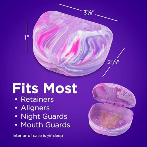 Practicon Marble Retainer Cases, Orthodontic Aligner Case, Mouth Guard Holder (3 Pack) (Pink Purple) - color: Pink Purple