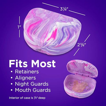 Practicon Marble Retainer Cases, Orthodontic Aligner Case, Mouth Guard Holder (3 Pack) (Pink Purple) - color: Pink Purple