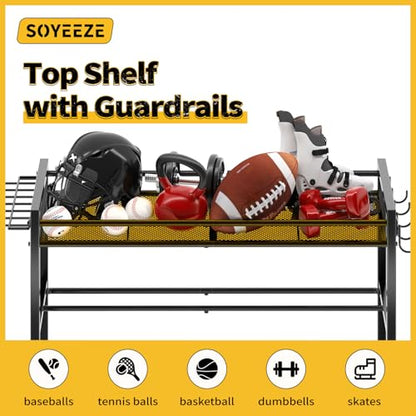 SOYEEZE Sports Equipment Organizer- Ball Storage for Garage,4 Tiers Outdoor Toy Storage,Soccer Racks,Basketball Shooting Training Stand Cart with Wheels and Hooks for Home-School and Gym Use - style: 4 Tiers
