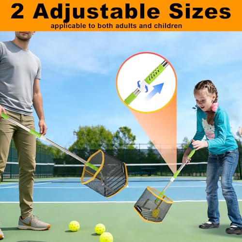 PICKLETECH Pickleball Ball Picker Upper - Tennis Balls Hoppers, 20-Ball Large Capacity | 24-34" Telescopic Stainless Steel Handle | Lightweight Portable for Outdoor Courts Clearance