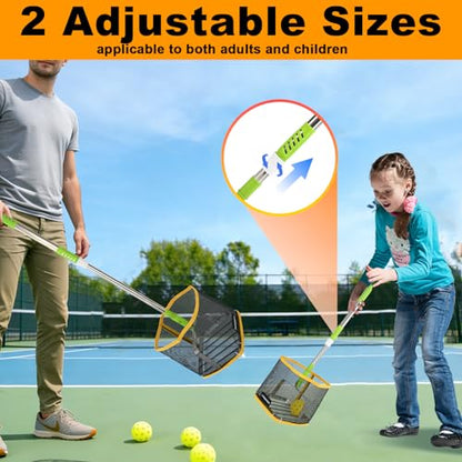 PICKLETECH Pickleball Ball Picker Upper - Tennis Balls Hoppers, 20-Ball Large Capacity | 24-34" Telescopic Stainless Steel Handle | Lightweight Portable for Outdoor Courts Clearance