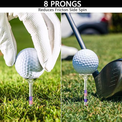 Plastic Golf Tees 3 1/4'', 50 Pack - Unbreakable Tees with Cup 6 Prongs/8 Prongs, Reduces Friction & Side Spin, Long Golf Tees Bulk for Men, Essential Golf Accessories
