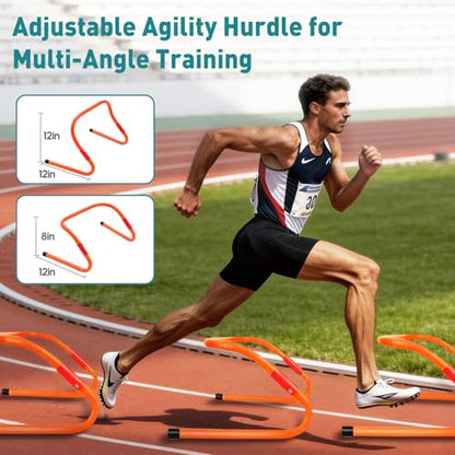 OLIXIS Agility Ladder, Soccer Training Equipment Set, 20 ft Speed Ladder, 12 Soccer Cones, 4 Agility Hurdles, Jump Rope, Resistance Parachute Agility Training Equipment for Kids, Youth, Adults, Orange