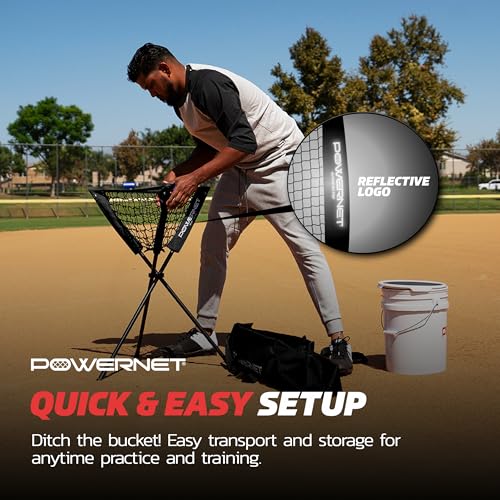 PowerNet Baseball Softball Portable Ball Caddy, Holds Bucket of Baseballs, Softballs, Tennis Balls, Use During Batting Practice Training and Drills - color: Black, style: Portable Batting Practice Ball Caddy