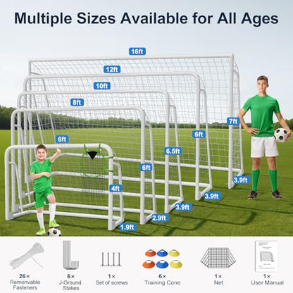MOPHOTO Soccer Goal, 6X4/8x6/10x6.5/12x6/16x7/18.5x6.5/21x7/24x8ft Soccer Goals for Backyard, Full Size Soccer Goal for Teens & Adults Training - size: 10x6.5FT, style: Alloy Steel-Foldable