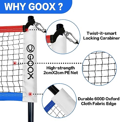 GOOX 4 Square Volleyball Net Game Set, 14 FT 4-Way Volleyball Net for Backyard Beach Lawn, Portable Four Square Volleyball Net for Adults & Youths with Vollyball, Pump, Carry Bag - color: red and blue