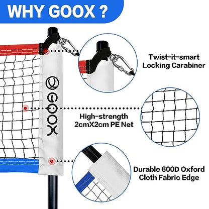 GOOX 4 Square Volleyball Net Game Set, 14 FT 4-Way Volleyball Net for Backyard Beach Lawn, Portable Four Square Volleyball Net for Adults & Youths with Vollyball, Pump, Carry Bag - color: red and blue