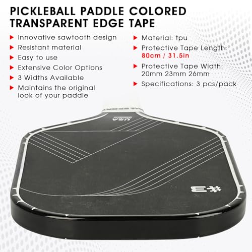 PICKLETECH Pickleball Paddle Protection Tape - Paddle Head Edge Guard - Racket Edge Protection Tape -Fit Perfectly Curved Edge -No Wrinkling - color: Clear Black, size: Width 20mm