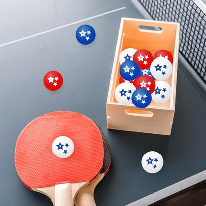 JarThenaAMCS 36 Pcs Patriotic Table Tennis Balls Ping Pong Ball 40mm Red White Blue Star Training Balls for 250th Anniversary 4th of July Independence Day Indoor Outdoor Activities Play