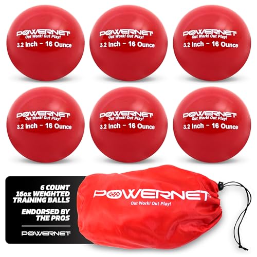 PowerNet 3.2" 6 Pack Weighted Training Balls for Hitting Batting, Build Strength & Muscle, Improve Technique, Training Equipment for Throwing, 12 to 20 oz Softball Size Weighted Balls - color: 16 Oz - Red
