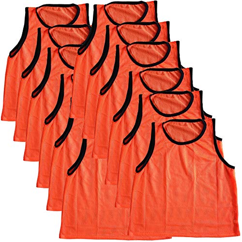 BlueDot Trading Adult & Youth Scrimmage Training Vests for Soccer, Basketball & More – Available in 1, 6, 12, 24 Packs - color: Orange, style: Youth 12 Pack