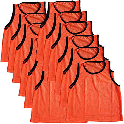 BlueDot Trading Adult & Youth Scrimmage Training Vests for Soccer, Basketball & More – Available in 1, 6, 12, 24 Packs - color: Orange, style: Youth 12 Pack