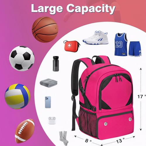Basketball Bag Backpack with Ball & Shoes Compartment for Soccer Ball Volleyball Football, Large Sports Bag Backpack - color: Pink