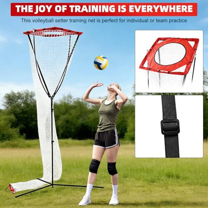Sweetone Volleyball Setter Training Net, Volleyball Training Equipment Adjustable Angle Height 7.5-13 Ft Indoor and Outdoor Volleyball Training Network for Serving, Spiking and Setting
