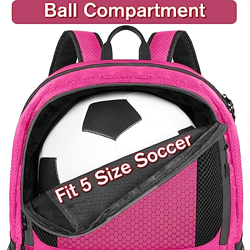 YOREPEK Soccer Backpack,Soccer Bag with Ball Holder, Water resistant Sport Equipment Bags Fit Basketball Volleyball Football - color: Deep Pink