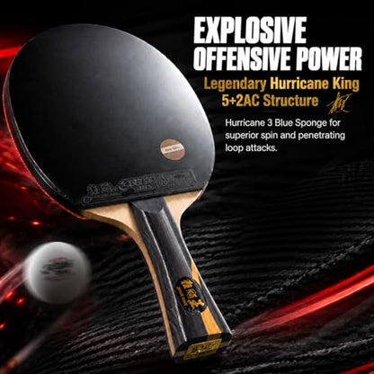 DHS Sports Wang Chuqin Classic Series Table Tennis Racket Set – Professional Ping Pong Paddle, Hurricane King 5+2AC Blade, Hurricane 3 Rubber, Heavy Spin & Fast Attack, Includes 3-Star Balls & Case
