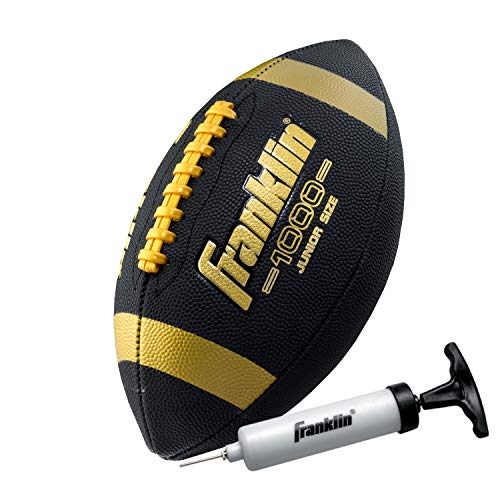 Franklin Sports Youth + Adult Footballs - Extra Grip 1000 Official Size, Junior + Pee Wee Kids - 1 + 12 Packs - color: Black/Gold, style: Junior Size - 1 Deflated Football w/ Pump