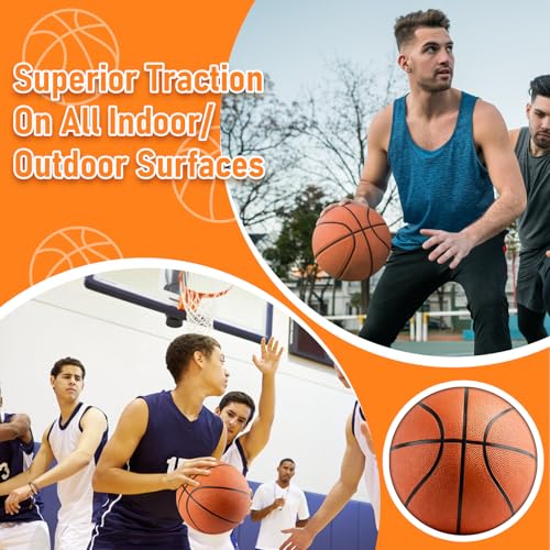 6 Pack Bulk Basketballs Official Size 7 Outdoor Indoor for Men Adults, 29.5" Inflatable Basketballs Teens Rubber Street Ball with Pump & Needles Set for Basketball Games Training Competition