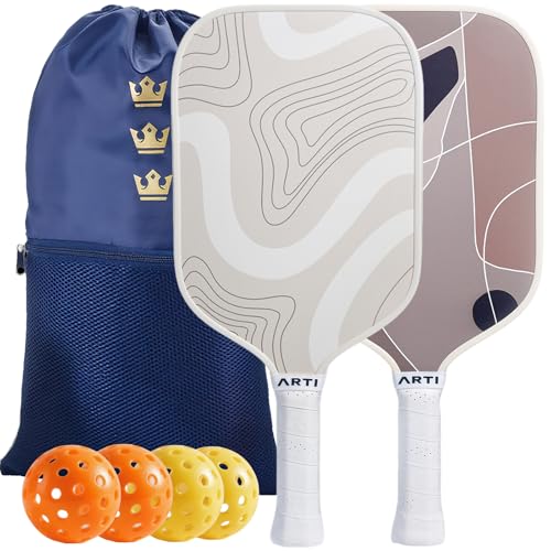 ARTI Pickleball Paddles Set of 2-USAPA Approved Fiberglass Surface Pickleball Set,2 Pickleball Rackets, 4 Balls and 1 Portable Carry Bag - color: Sandstorm
