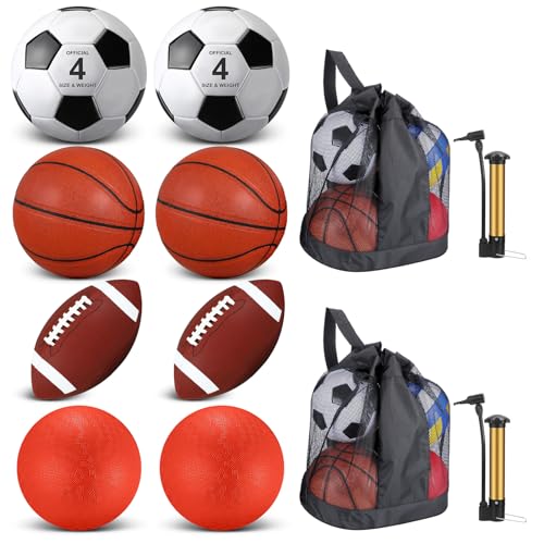 Liliful 8 Pcs Sport Balls Set Multi Back to School Official Size Soccer Basketball Football Playground PE Equipment with Pump Mesh Bag for Kids Teens Boys Girls Gifts Game Party Toys - color: Retro Colors