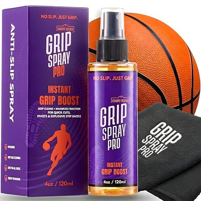 Grip Spray Pro 4oz – #1 Grip Spray for Basketball Shoes + Microfiber Towel – Basketball Grip Spray | Anti-Slip Shoe Grip Spray for Indoor & Outdoor Courts