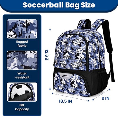 Hsmihair Youth Soccer Bag-Soccer Backpack&Backpack for Football Basketball,with Ball Compartment Separate Cleat Package - color: BlueCamo